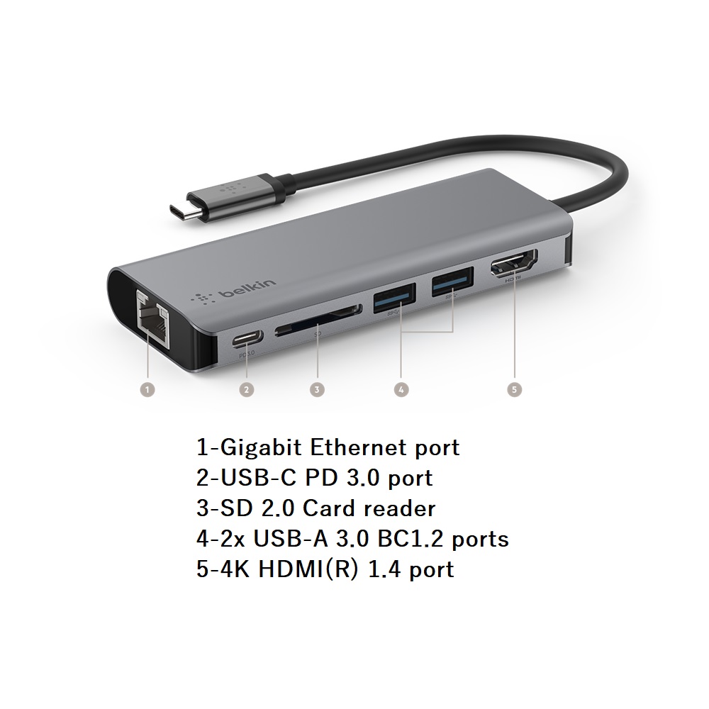 Belkin Connect USB-C 6-in-1 Multiport Adapter Hub 6in1 (AVC008) HDMI,  100W PD, USB 3.0, SD Card Reader, Network port PC Kuwait Ultimate IT  Solution Provider in Kuwait