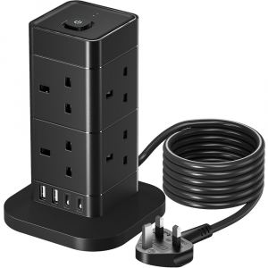 12 AC Outlet Tower Power Extension 4 USB Ports (2 USB-C & 2 USB-A) | Max. 3250W - 2m