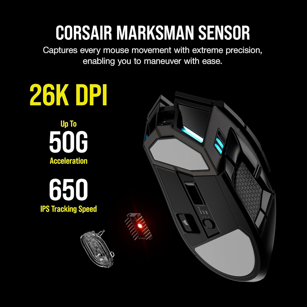 Corsair DARKSTAR Wireless RGB MMO Gaming Mouse, 15 Buttons, Black - Image 3