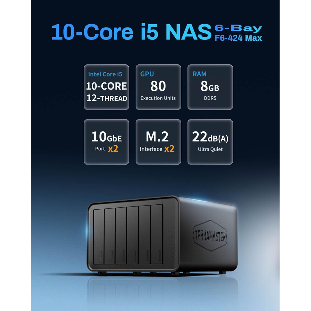 TerraMaster F6424 Max Intel i5-1235U 6-Bay High Performance Hybrid NAS Enclosure Case with RAID, 8GB RAM DDR5, 10Gbps, HDMI Ports - Image 6