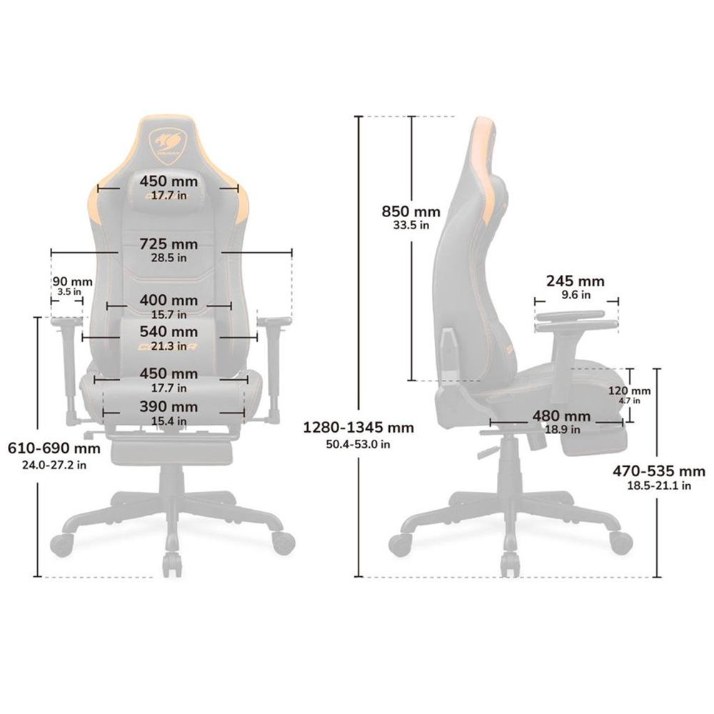 COUGAR Armor EVO S Gaming Chair Retractable Footrest - Orange, 120kg - Image 12