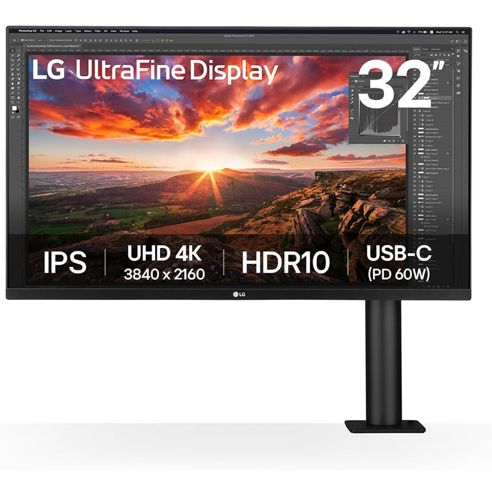 lg 32" LG UHD 4K Ergo IPS Monitor, USB-C, Black