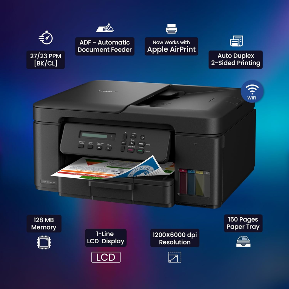Brother T730DW Refill Ink Tank System 3in1 ADF Duplex Printer, Print, Scan, Copy, Wireless - Image 2