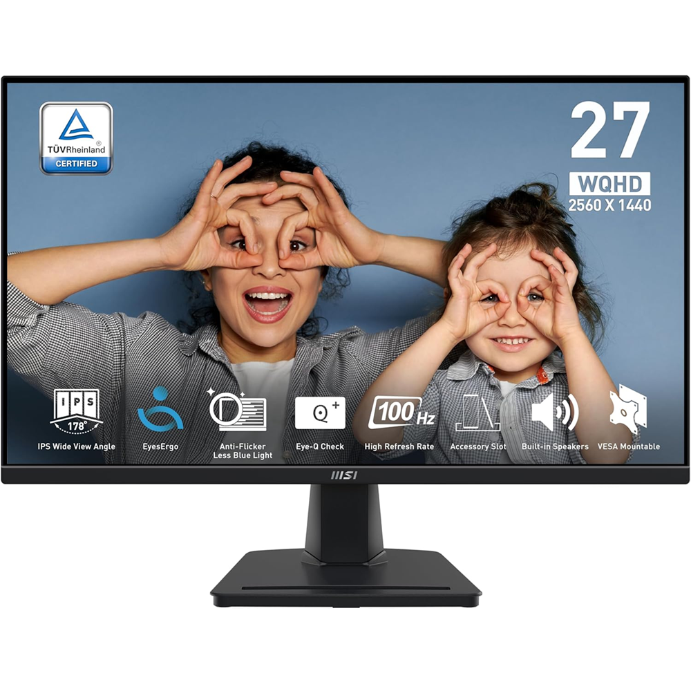 MSI PRO MP275Q 27 Inch WQHD Office Monitor - 2560 x 1440 IPS Panel, 100 Hz, Eye-Friendly Screen, Built-in Speakers