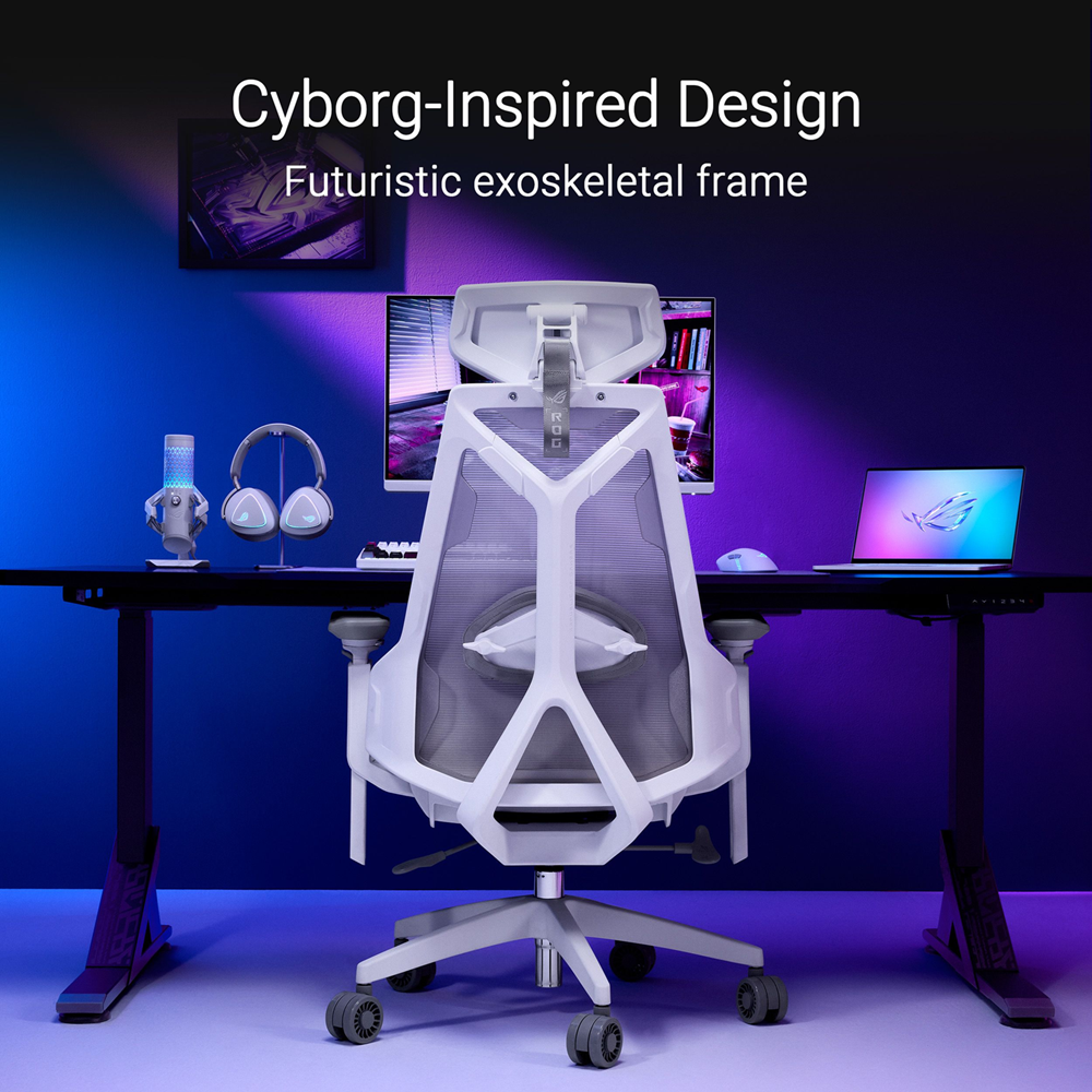 ASUS SL400C ROG Destrier Core Ergo Gaming Chair - Futuristic Cyborg Aesthetic (White) - Image 8