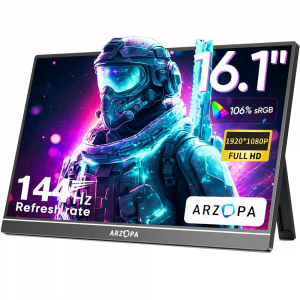 Arzopa 16.1" Z1FC 144Hz IPS FHD Speakers, Mini HDMI, USB-C Portable Gaming Monitor
