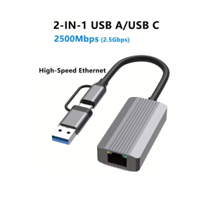 USB-C | USB-A 3.0 to RJ45 2.5Gbps 2in1 Ethernet Network Adapter