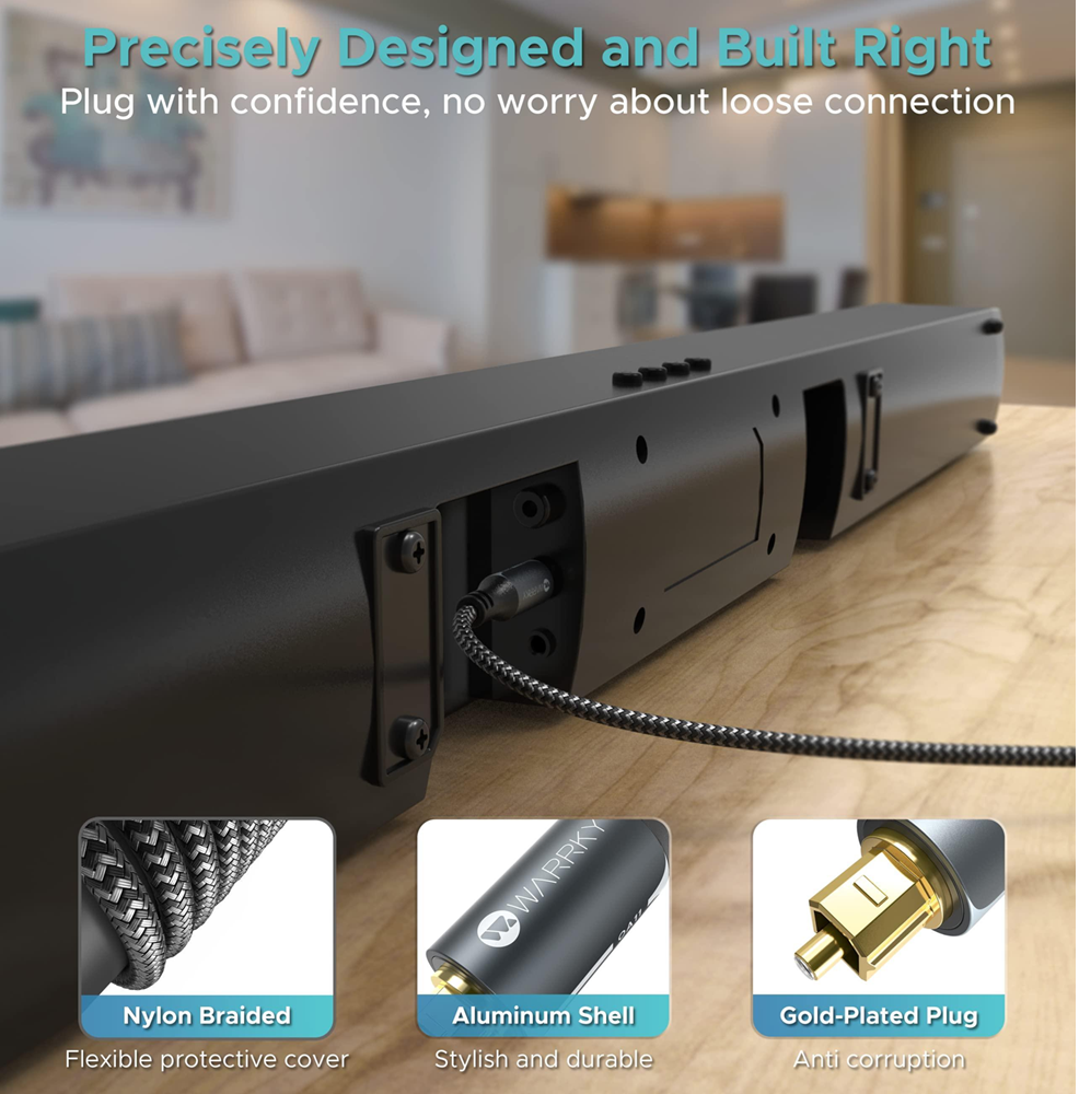 Warrky OA12 Optical Audio Nylon Braided Cable 3m Dark Gray - Image 2