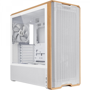 LIAN LI LANCool 217 White Tempered Glass Wood Panel Mid Tower PC Gaming Case, 5-Fans