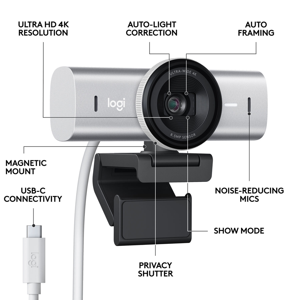 Logitech MX Brio 4K Ultra HD Collaboration and Streaming Webcam, Pale Gray - Image 4