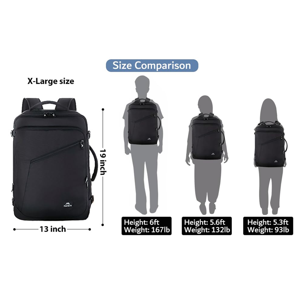 Matein 115900 XL Traveling Suitcase Backpack Laptop Bag X-large 34L Capacity, Black - Image 6