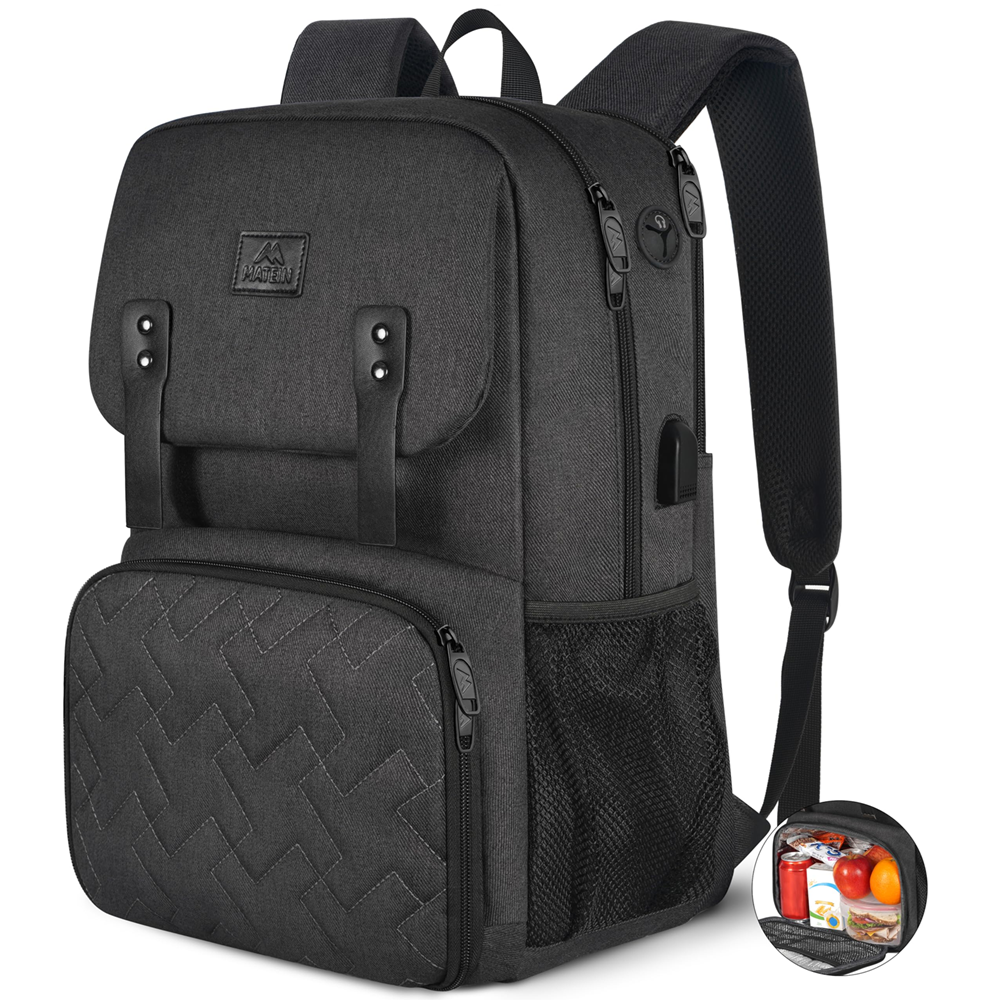 Matein 116100 15.6" Backpack Foldable Lunch Compartment Laptop Bag, Black