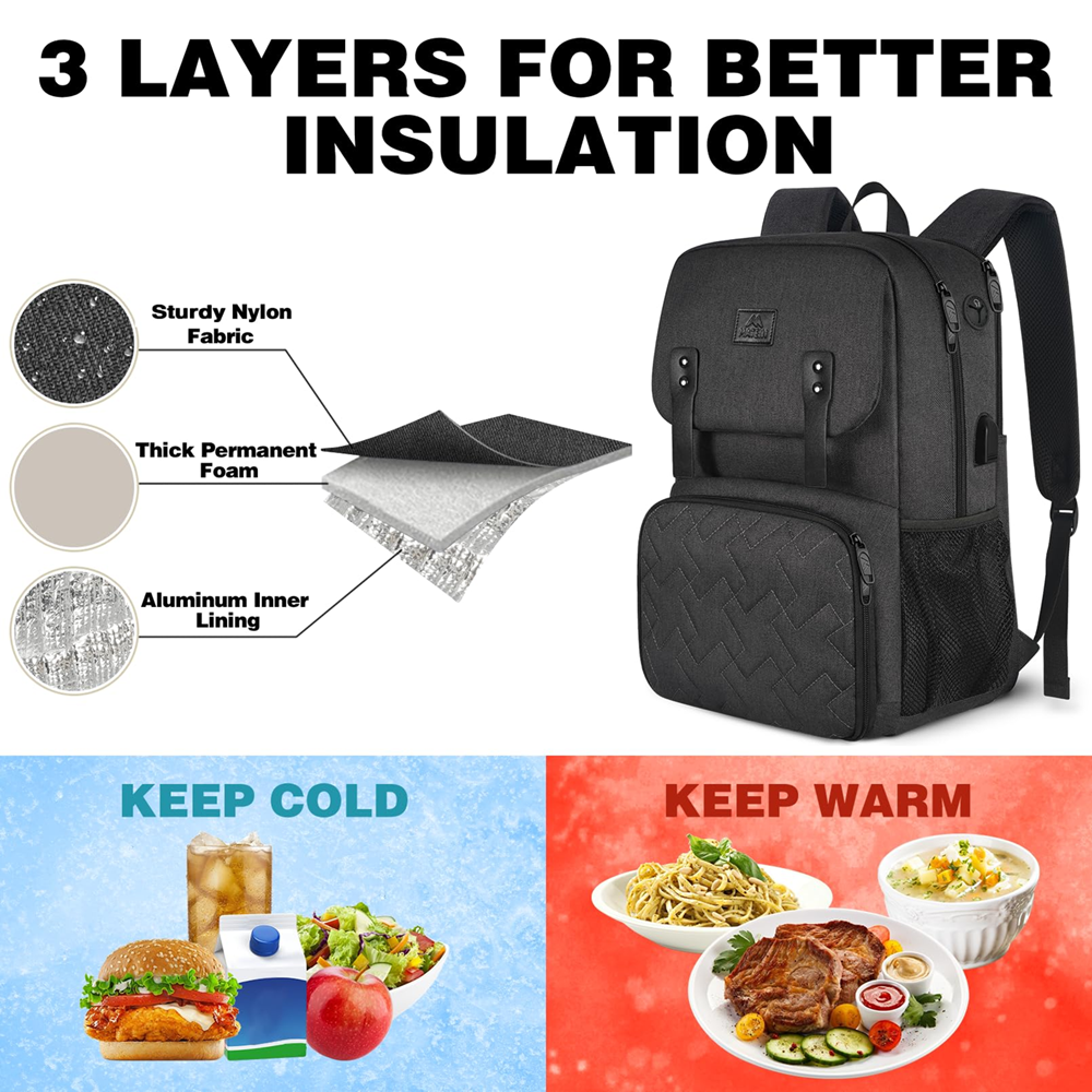 Matein 116100 15.6" Backpack Foldable Lunch Compartment Laptop Bag, Black - Image 7