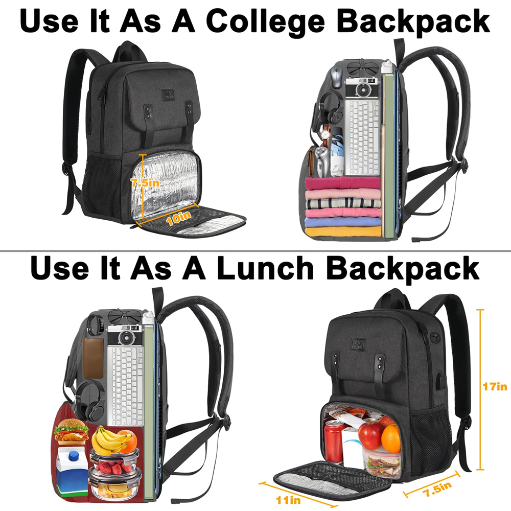 Matein 116100 15.6" Backpack Foldable Lunch Compartment Laptop Bag, Black - Image 2