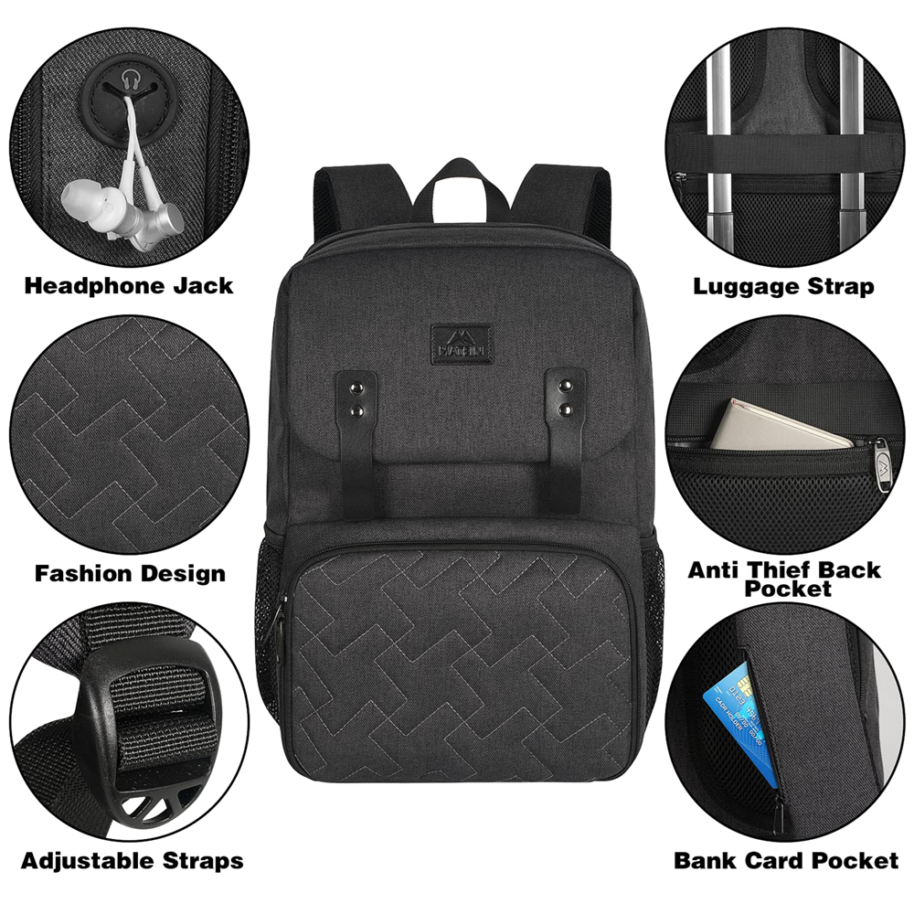 Matein 116100 15.6" Backpack Foldable Lunch Compartment Laptop Bag, Black - Image 3
