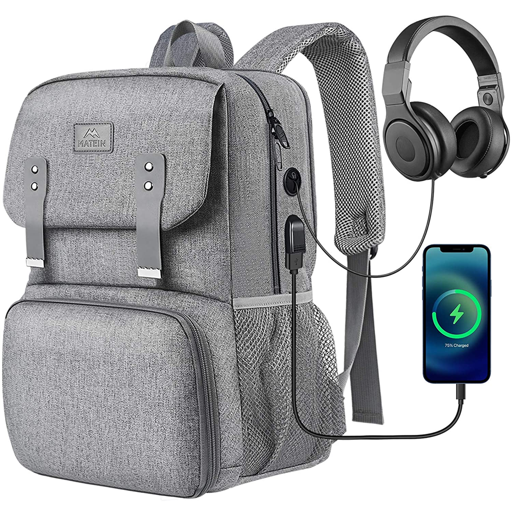 Matein 116100 15.6" Backpack Foldable Lunch Compartment Laptop Bag, Gray