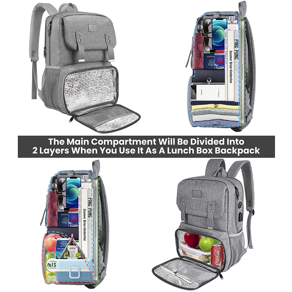 Matein 116100 15.6" Backpack Foldable Lunch Compartment Laptop Bag, Gray - Image 3