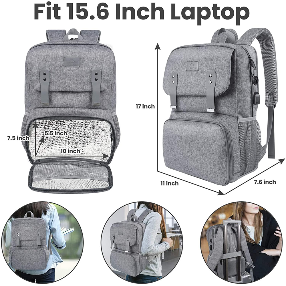 Matein 116100 15.6" Backpack Foldable Lunch Compartment Laptop Bag, Gray - Image 2