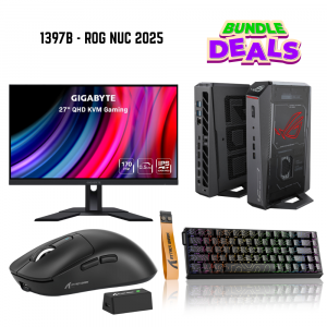 ASUS Bundle 1397 ROG NUC (2025) Gaming Mini PC, Ultra 9, RTX 5070Ti, 32GB, 1TB NVMe, Gigabyte 27″ M27Q, Attack Shark X68MAX, X3PRO