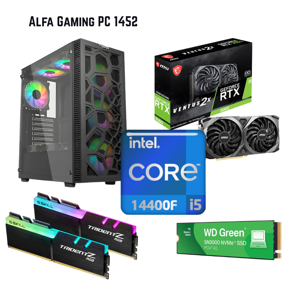 Alfa Gaming PC 1452, Intel i5-14400F, 12GB RTX3060, 16GB RAM, 500GB M.2, Twisted Minds 03, W11Pro