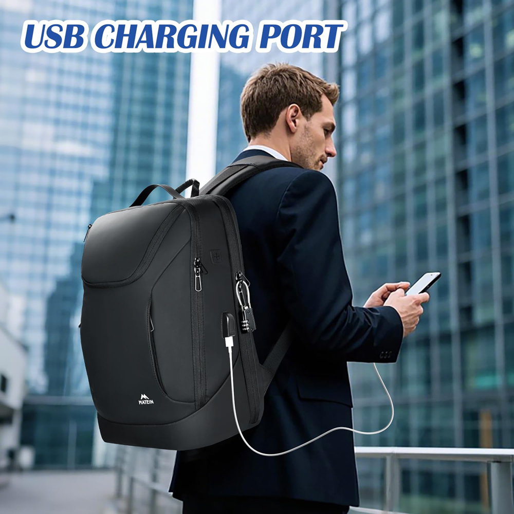 Matein 172200 17" Classic Waterproof Backpack Laptop Bag with Lock & USB Charging Port - Image 6