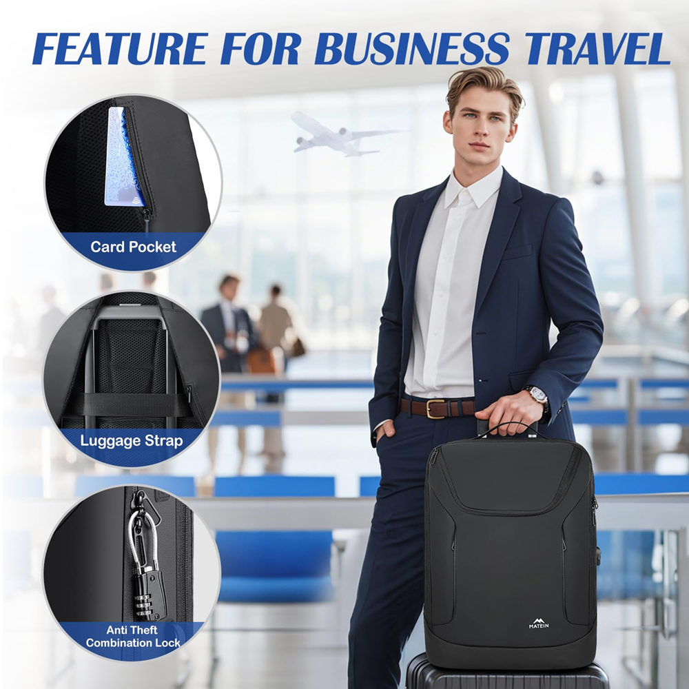 Matein 172200 17" Classic Waterproof Backpack Laptop Bag with Lock & USB Charging Port - Image 5