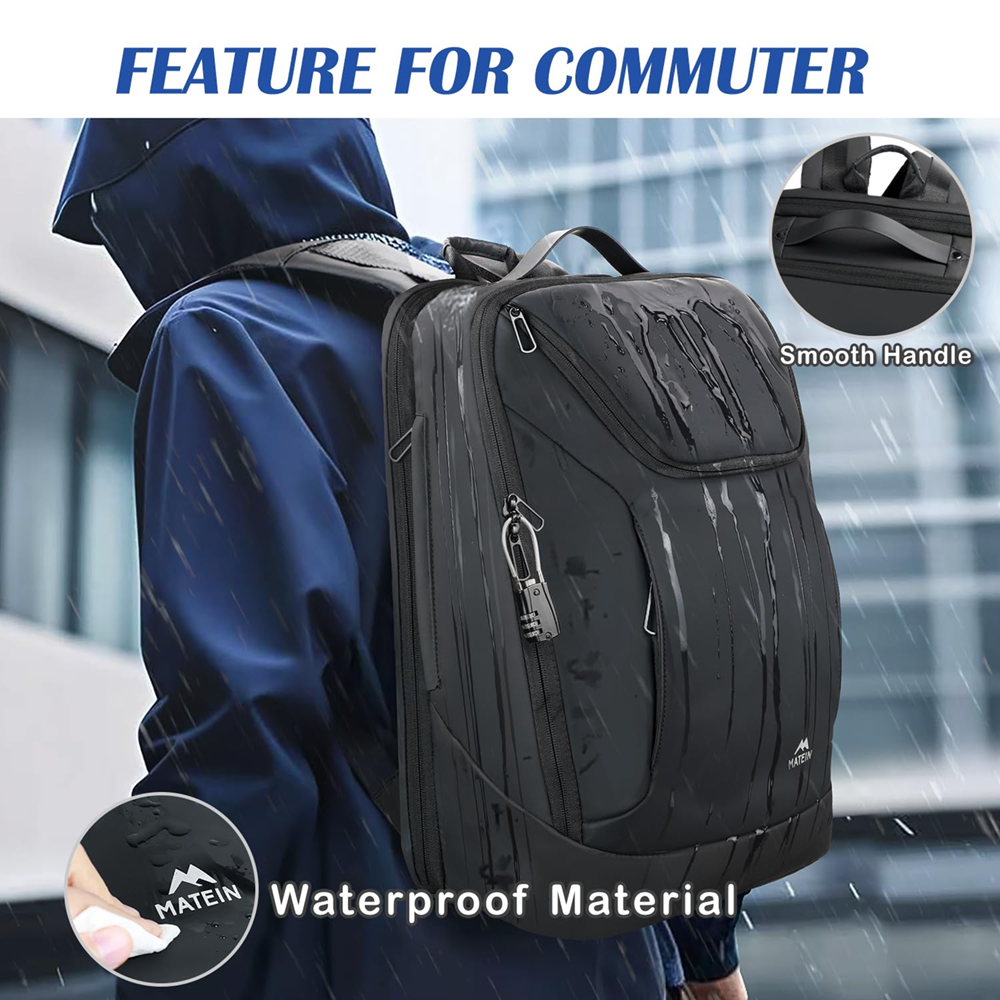 Matein 172200 17" Classic Waterproof Backpack Laptop Bag with Lock & USB Charging Port - Image 3