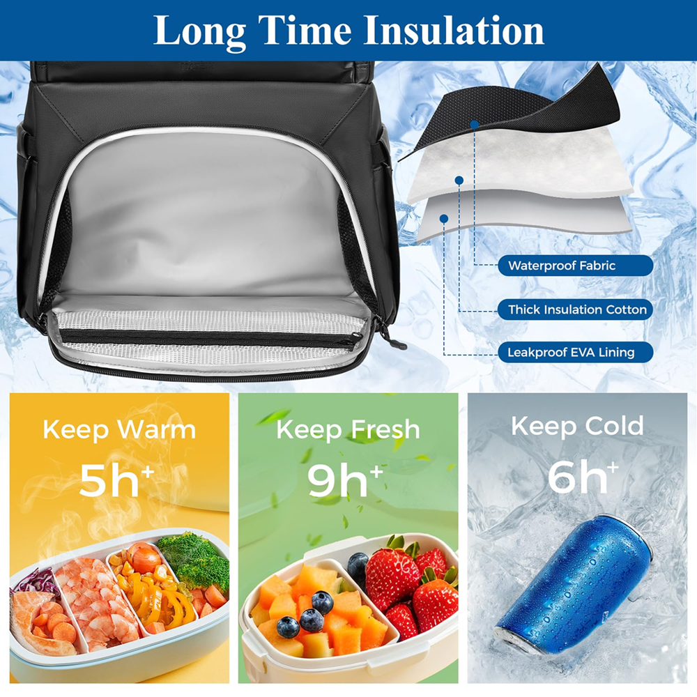 Matein 172600 17" Travel Lunch Compartment Backpack Laptop Bag, Black - Image 2