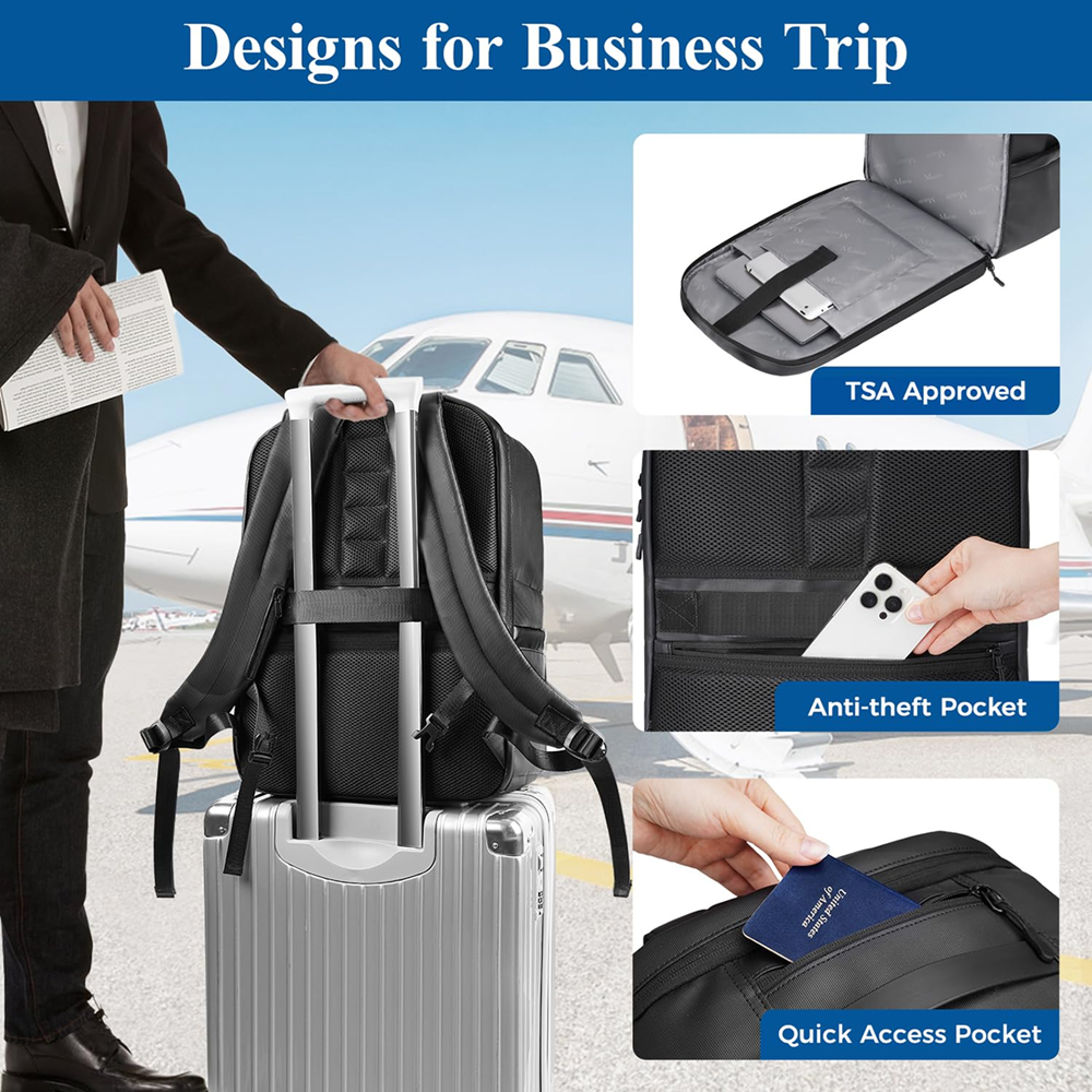 Matein 172600 17" Travel Lunch Compartment Backpack Laptop Bag, Black - Image 5