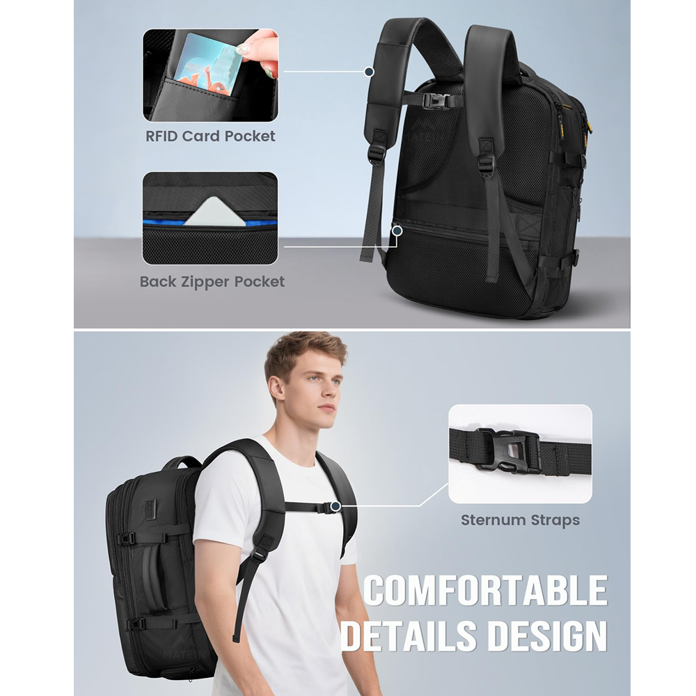 Matein 174600 17" Travel Laptop Backpack Expandable Carry-on Bag, Black - Image 5