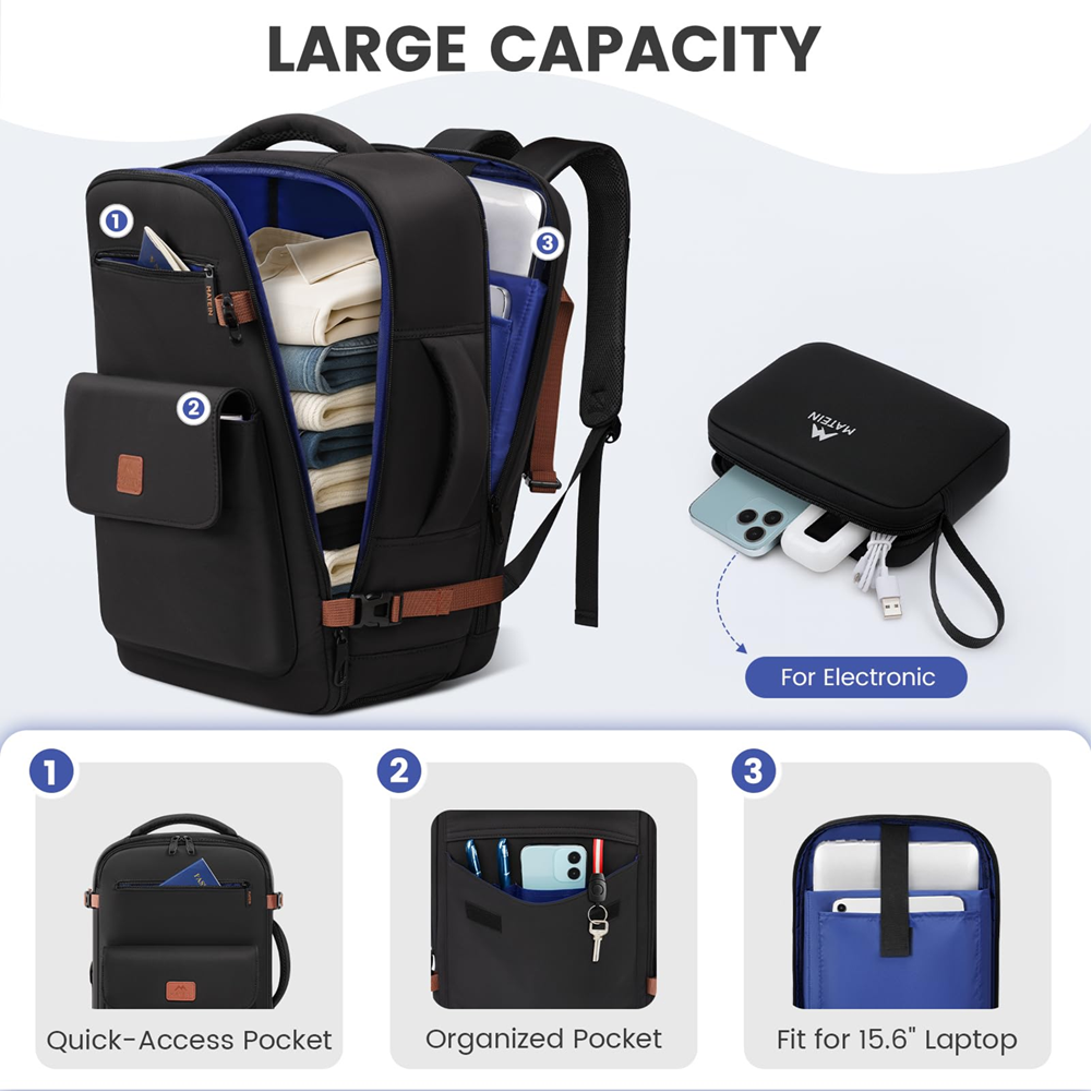 Matein 175600 15.6" Travel Laptop Backpack Anti Theft Carry-on Bag, Black - Image 6
