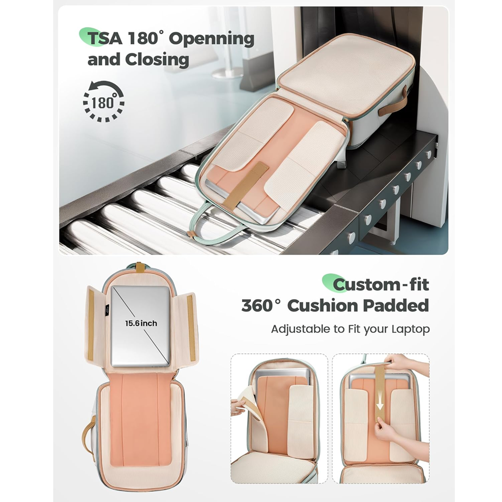 Matein 676000 15.6" Underseat Backpack for Women Laptop Bag, Green - Image 7