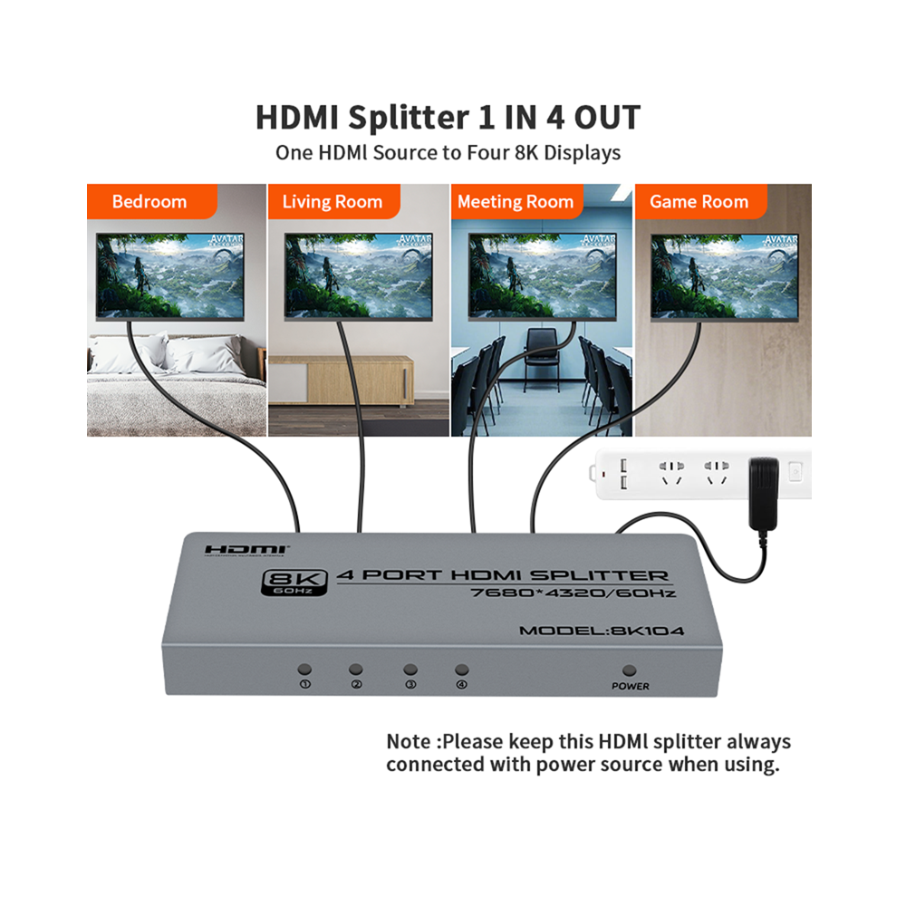 4-Port 8K HDMI 2.1 Splitter 1 in 4 out - Image 2