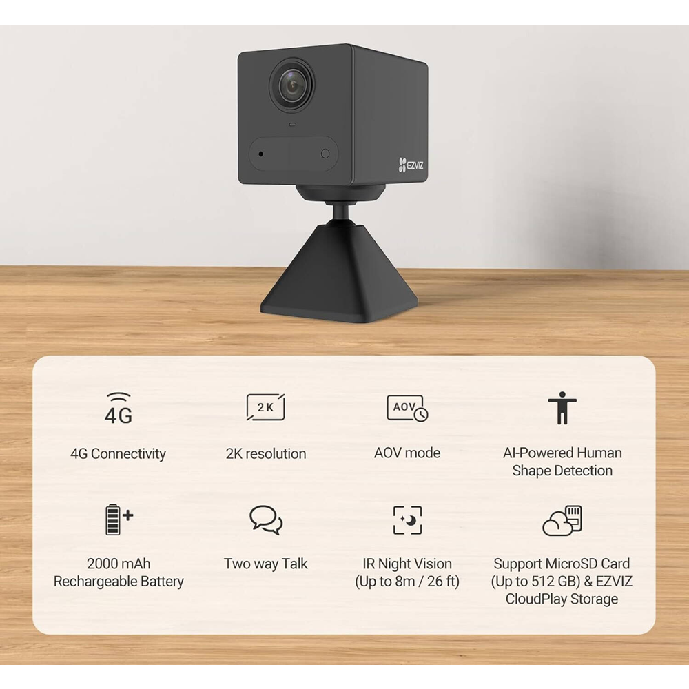 EZVIZ CB2 4G Smart Home Battery Camera, Black - Image 3