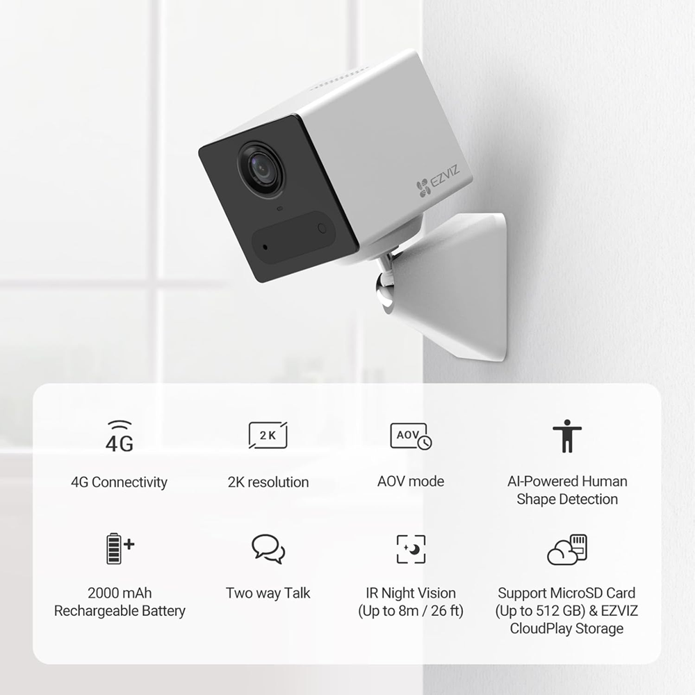 EZVIZ CB2 4G Smart Home Battery Camera, White - Image 3