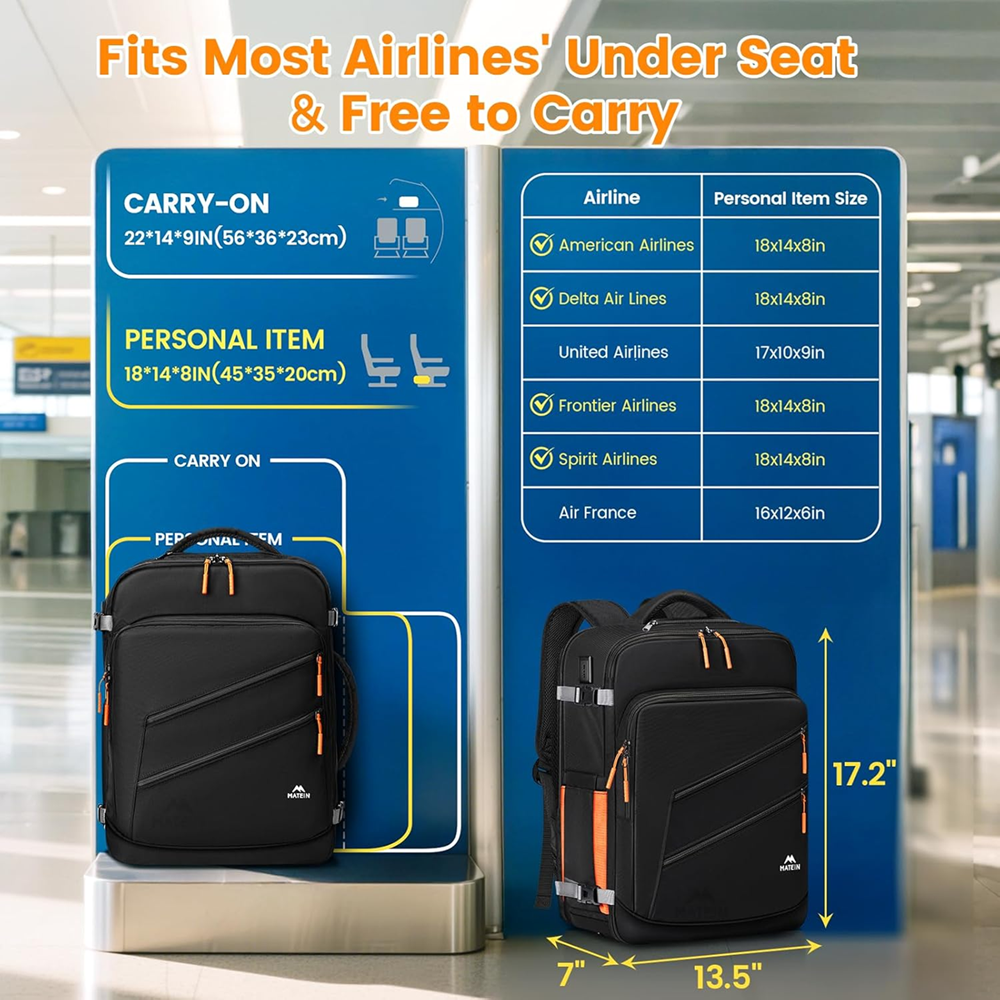 Matein 673800 17" Travel Laptop Backpack with Shoe Compartment Bag, Black - Image 9