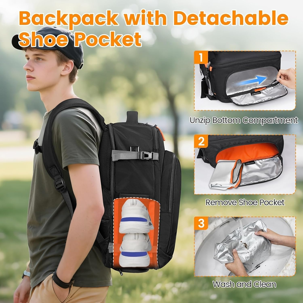 Matein 673800 17" Travel Laptop Backpack with Shoe Compartment Bag, Black - Image 7