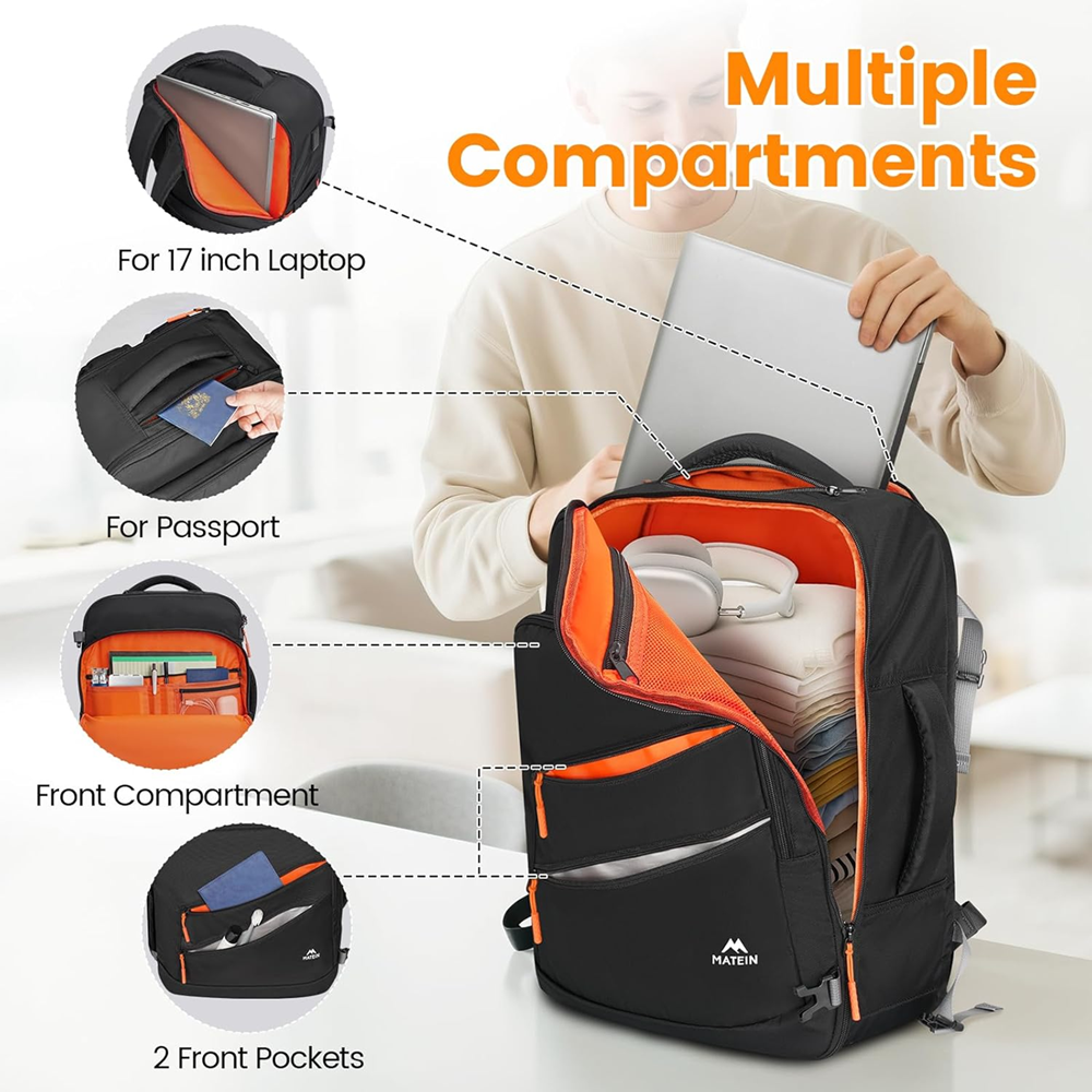 Matein 673800 17" Travel Laptop Backpack with Shoe Compartment Bag, Black - Image 5