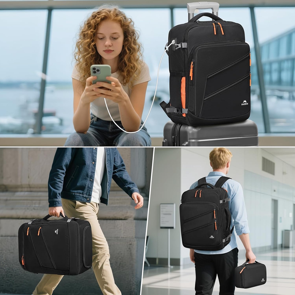 Matein 673800 17" Travel Laptop Backpack with Shoe Compartment Bag, Black - Image 2