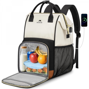 Matein 136800 15.6" Travel Lunch Compartment Backpack Laptop Bag, Beige/Black