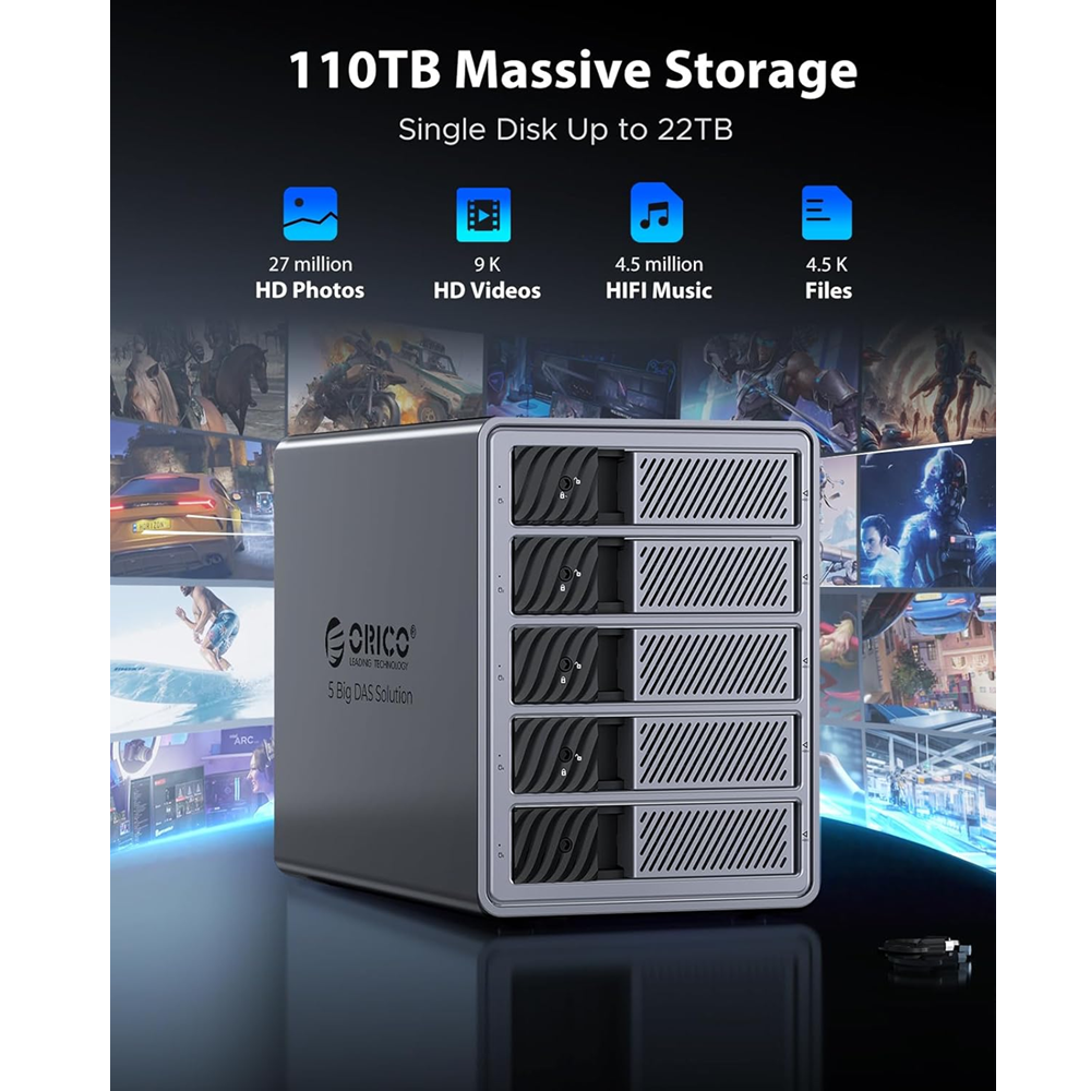ORICO 9858RU3 5-Bay USB 3.0 HDD Enclosure, 5Big RAID DAS Solution - Image 2