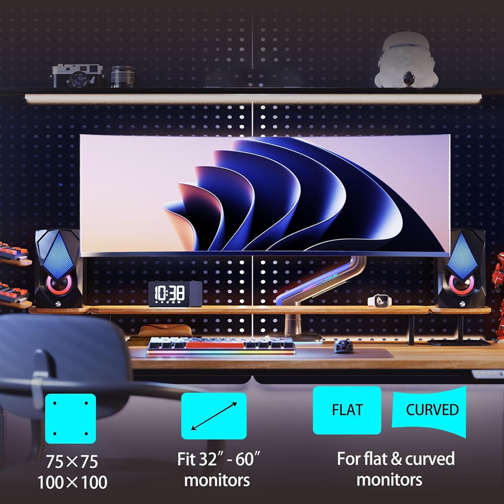 NB G60 Gaming Monitor Arm 32" to 60" Professional Heavy Duty Stand RGB Light (Curved/Flat) - Black - Image 2