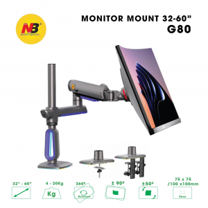 NB G80 Gaming Monitor Arm 32" to 60" Professional Heavy Duty Stand RGB Light (Curved/Flat) - Black