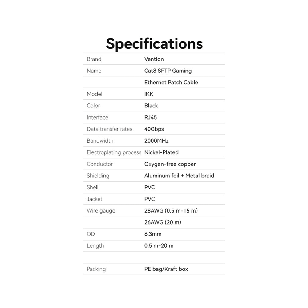 Vention IKKBH Cat8 SFTP Ethernet Patch Network Cable 40Gbps - 2m - Image 6